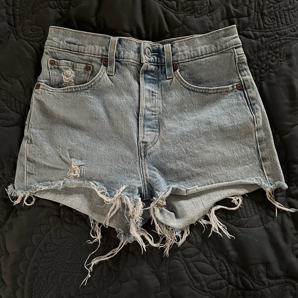 Levi's Light Blue Frayed Jean Shorts